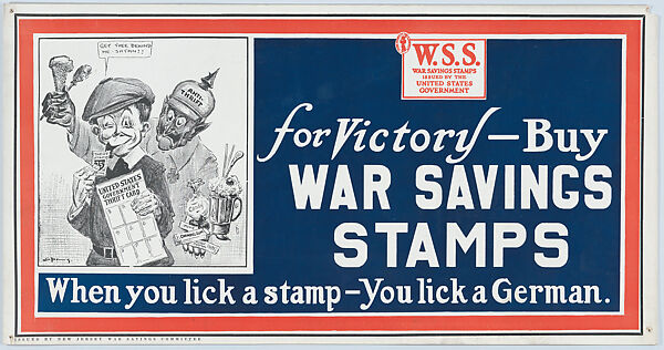When you lick a stamp – you lick a German, New Jersey War Savings Committee, Commercial color lithograph 