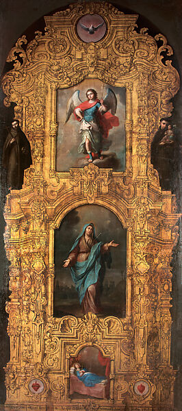 Painted Altarpiece of the Virgin of Sorrows (Retablo fingido de la Virgen de los Dolores), Attributed to Juan Patricio Morlete Ruiz (Mexican, 1713–1772) (Atribuido a Juan Patricio Morlete Ruiz), Oil on canvas (Óleo sobre lienzo), Mexican 