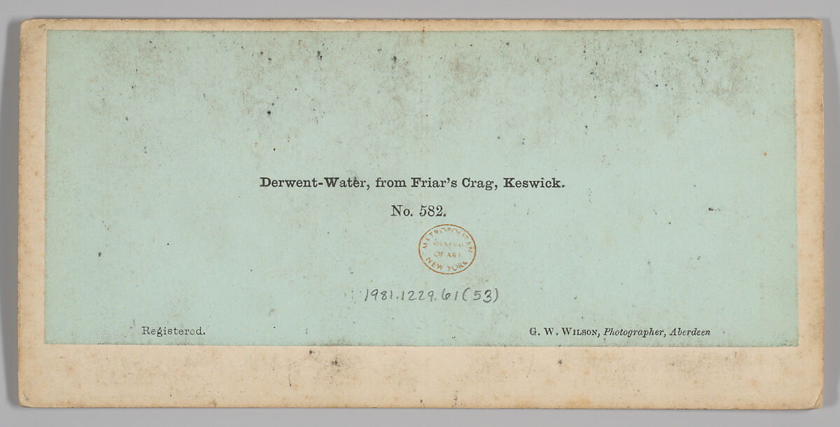 Derwent-Water, from Friar's Crag, Keswick, England (No. 582), George Washington Wilson (British, Grampian (Baffshire), Scotland 1823–1893 Abedeen, Scotland), Albumen silver print