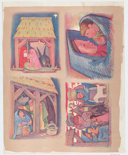 Four Nativity scenes, Jean Charlot (French, Paris 1898–1979 Honolulu, Hawaii), Color lithographs on zinc 