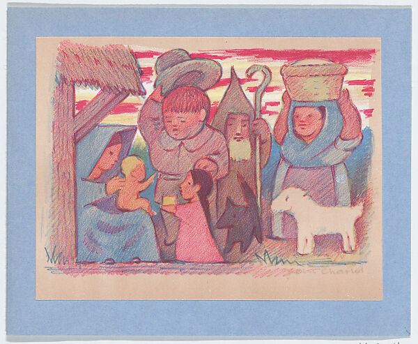 Shepherds at the birth of Christ (Christmas card), Jean Charlot (French, Paris 1898–1979 Honolulu, Hawaii), Color lithograph on zinc 