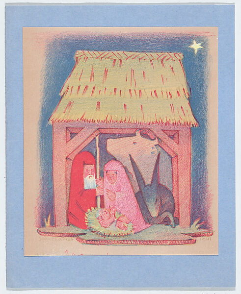 Nativity (Christmas card), Jean Charlot (French, Paris 1898–1979 Honolulu, Hawaii), Color lithograph on zinc 