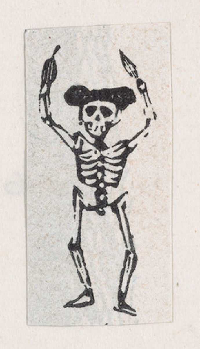 Skeleton standing with his arms raised, José Guadalupe Posada (Mexican, Aguascalientes 1852–1913 Mexico City), Zincograph 