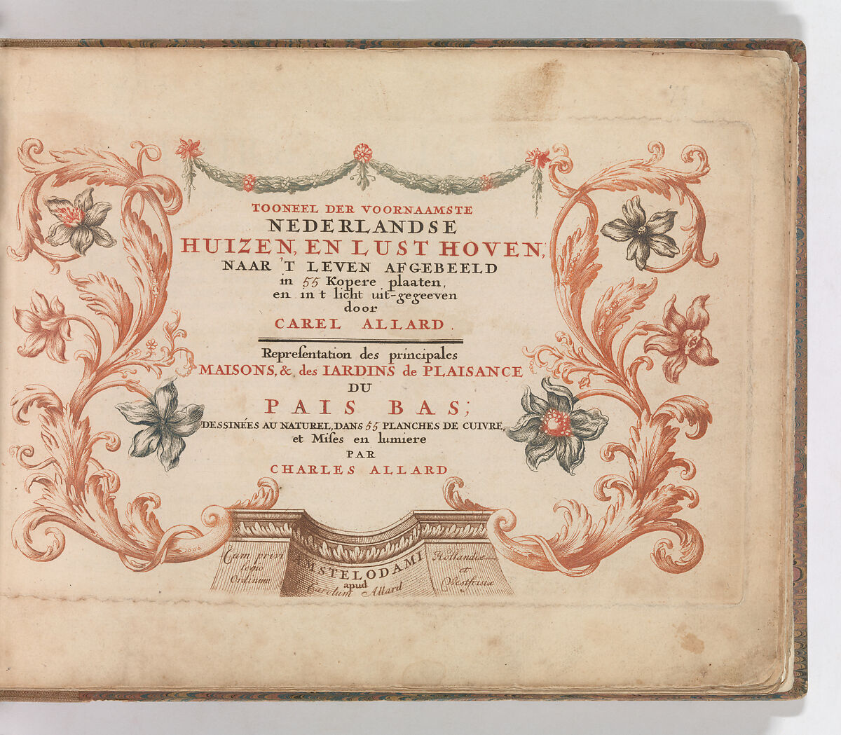 Title Page to 'Tooneel Der Voornaamste Nederlands Huizen, En Lust Hoven, Naar T Leven Afgebeeld', Carel Allard (Dutch, Amsterdam 1648–ca. 1709 Amsterdam), Color engraving (à la poupée) 