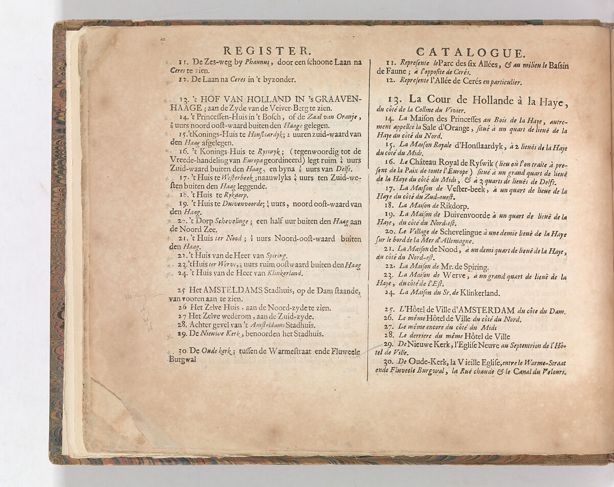 Index to the plates of the 'Tooneel Der Voornaamste Nederlands Huizen, En Lust Hoven, Naar T Leven Afgebeeld', Carel Allard (Dutch, Amsterdam 1648–ca. 1709 Amsterdam), Letterpress