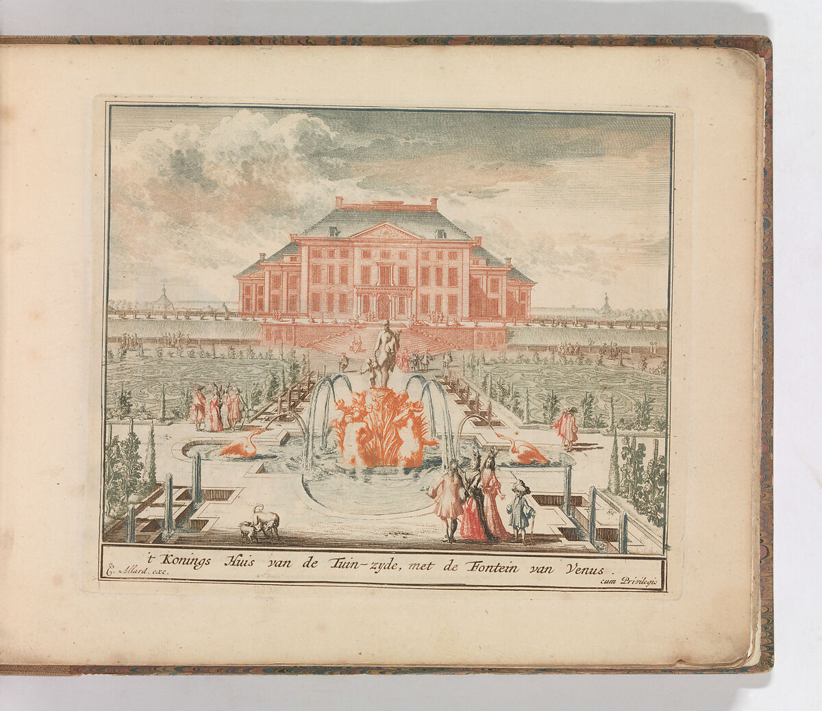 " ’t Konings Huis van de Tuin-zyde, met de Fontein van Venus", in: Tooneel Der Voornaamste Nederlands Huizen, En Lust Hoven, Naar T Leven Afgebeeld, Carel Allard (Dutch, Amsterdam 1648–ca. 1709 Amsterdam), Color engraving (à la poupée) 