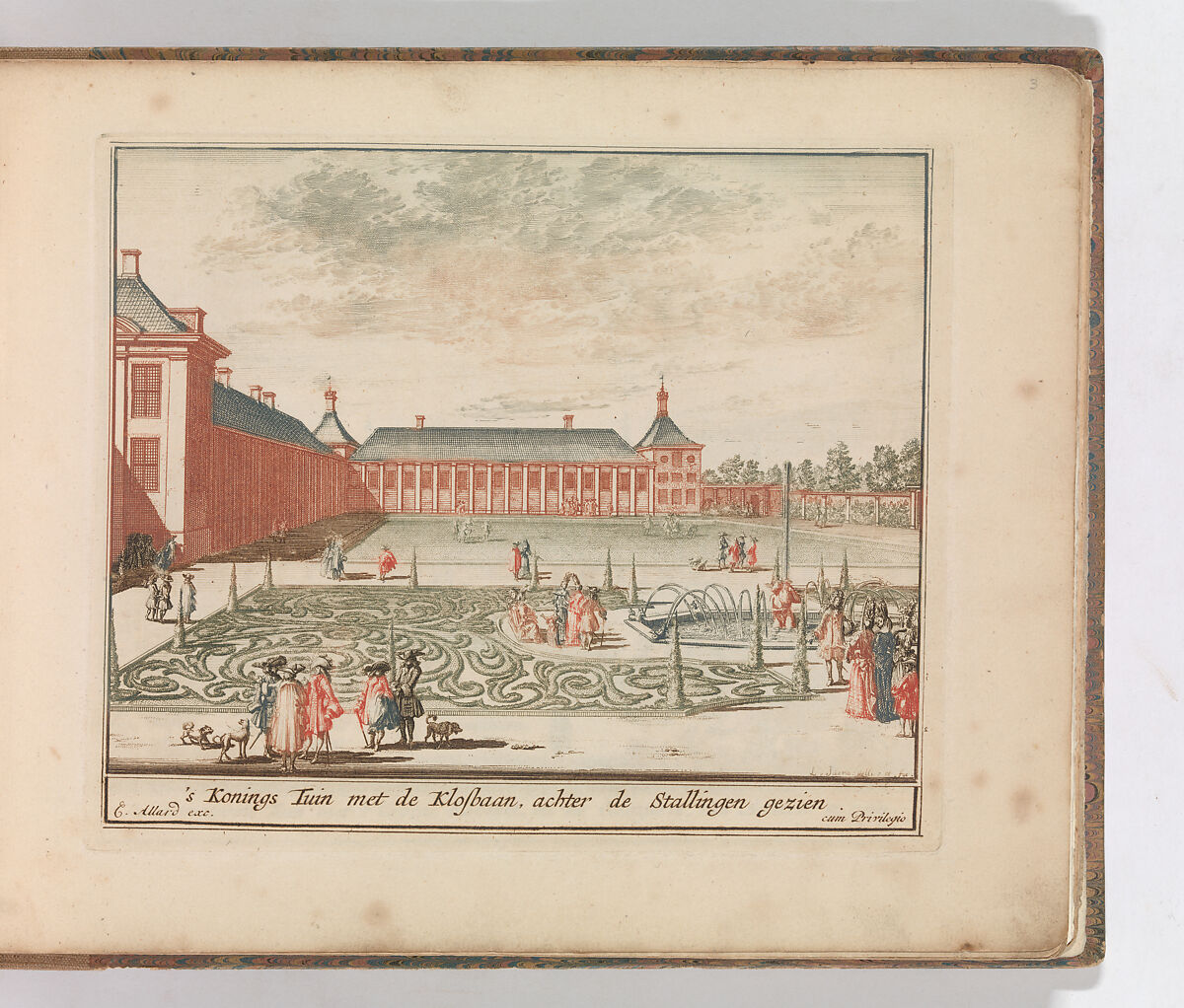 ' ’s Konings Tuin met de Klosbaan, achter de Stallingen gezien", in: Tooneel Der Voornaamste Nederlands Huizen, En Lust Hoven, Naar T Leven Afgebeeld, Carel Allard (Dutch, Amsterdam 1648–ca. 1709 Amsterdam), Color engraving (à la poupée) 