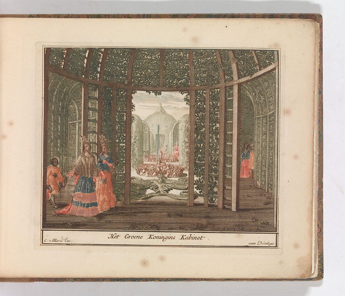 'Het Groene Koningins Kabinet', in: Tooneel Der Voornaamste Nederlands Huizen, En Lust Hoven, Naar T Leven Afgebeeld, Carel Allard (Dutch, Amsterdam 1648–ca. 1709 Amsterdam), Color engraving (à la poupée) 