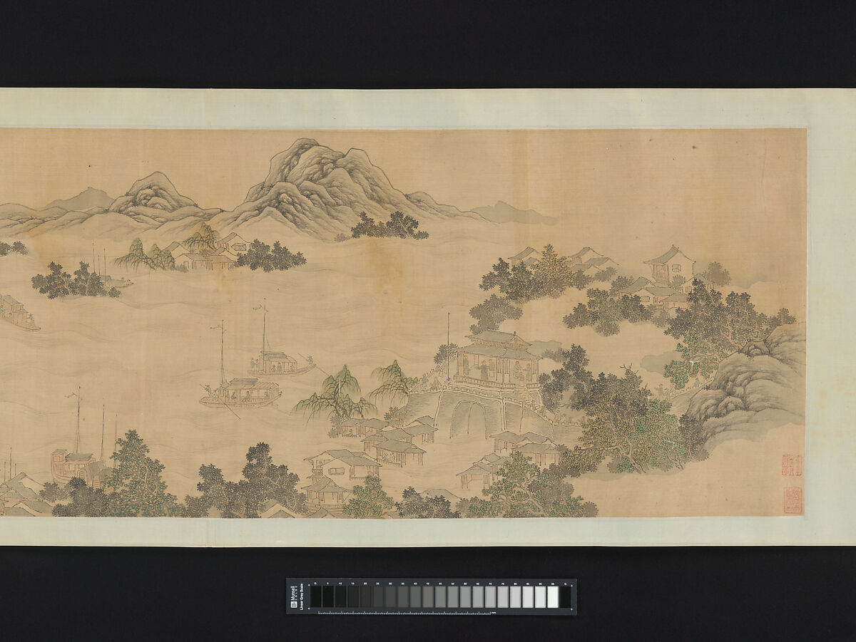 Reminiscence of Jinling, Wang Gai (Chinese, 1645–1710), Handscroll; ink and color on silk, China 