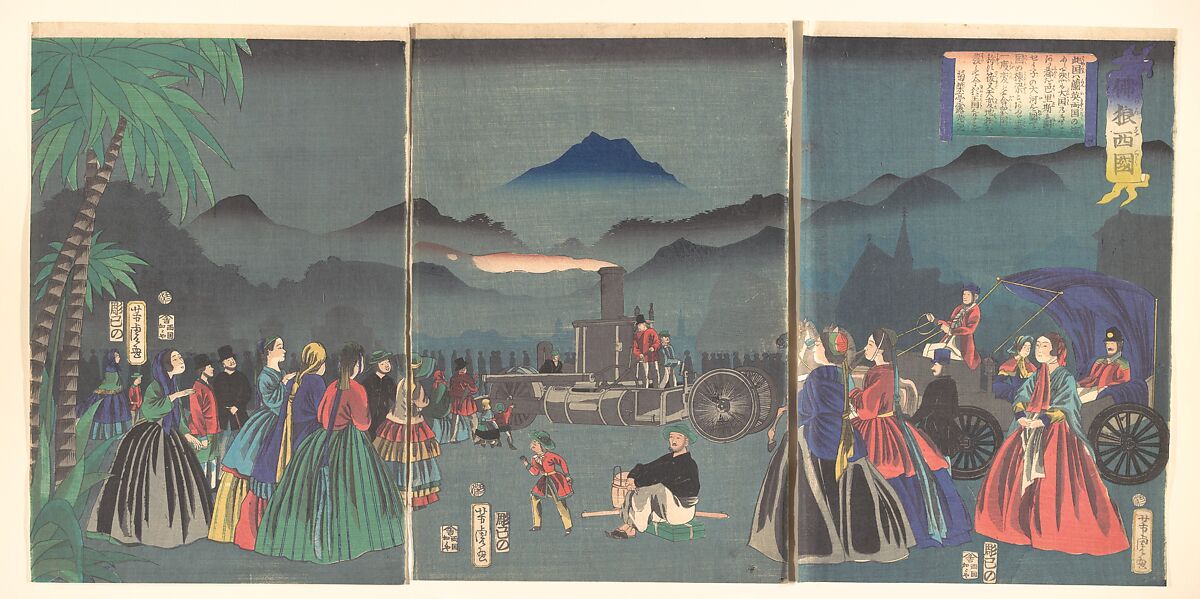 France (furansukoku), Utagawa Yoshitora (Japanese, active ca. 1850–80), Triptych of woodblock prints; ink and color on paper, Japan 