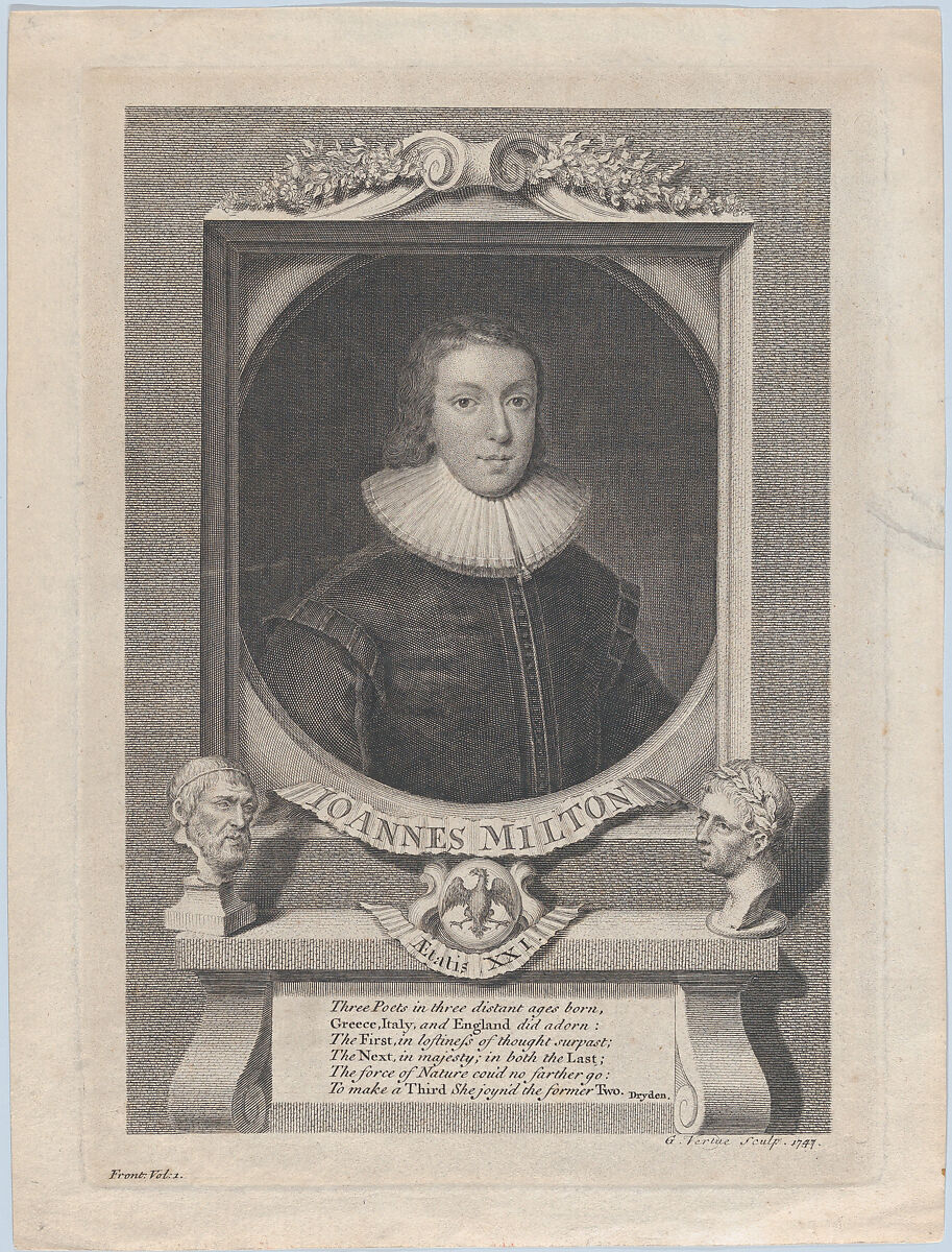 John Milton, Age 21, George Vertue (British, London 1684–1756 London), Engraving 