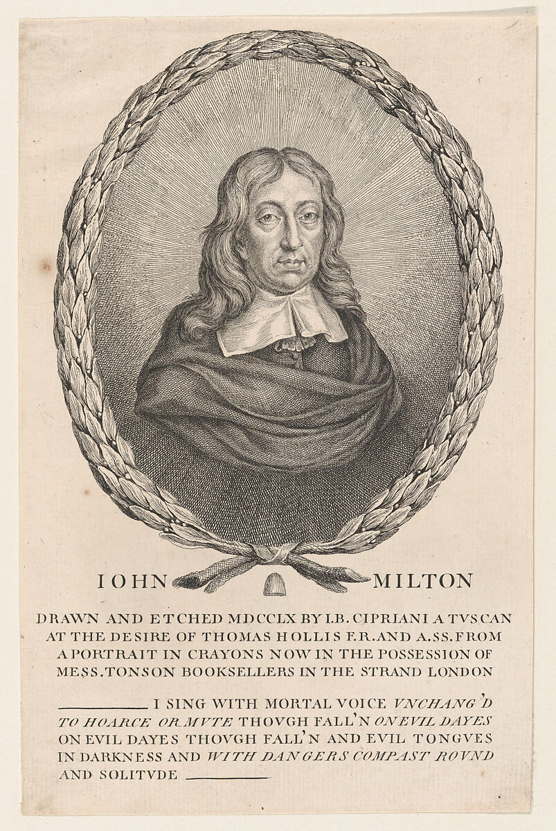 John Milton, Giovanni Battista Cipriani (Italian, Florence 1727–1785 Hammersmith (active London)), Etching 