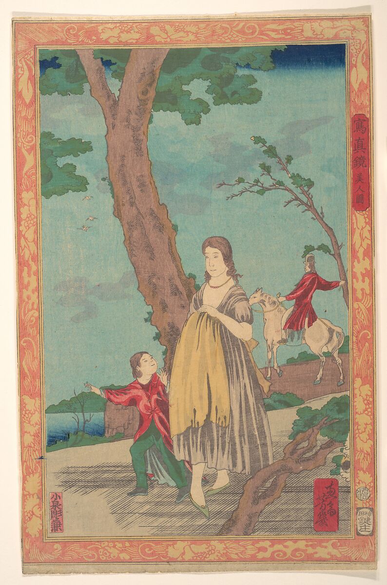 Beauties, Utagawa Yoshiiku (Japanese, 1833–1904), Woodblock print; ink and color on paper, Japan 