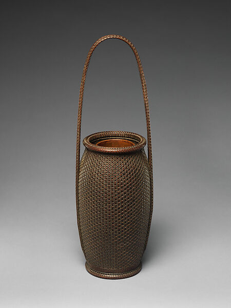 Flower Basket (Hanakago), Iizuka Hōsai II (Japanese, 1872–1934), Purple smoked timber bamboo, rattan and lacquer, Japan 