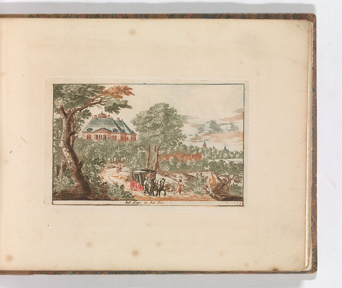 'Het Huys in het Bos', in: Tooneel Der Voornaamste Nederlands Huizen, En Lust Hoven, Naar T Leven Afgebeeld, Carel Allard (Dutch, Amsterdam 1648–ca. 1709 Amsterdam), Color engraving (à la poupée) 