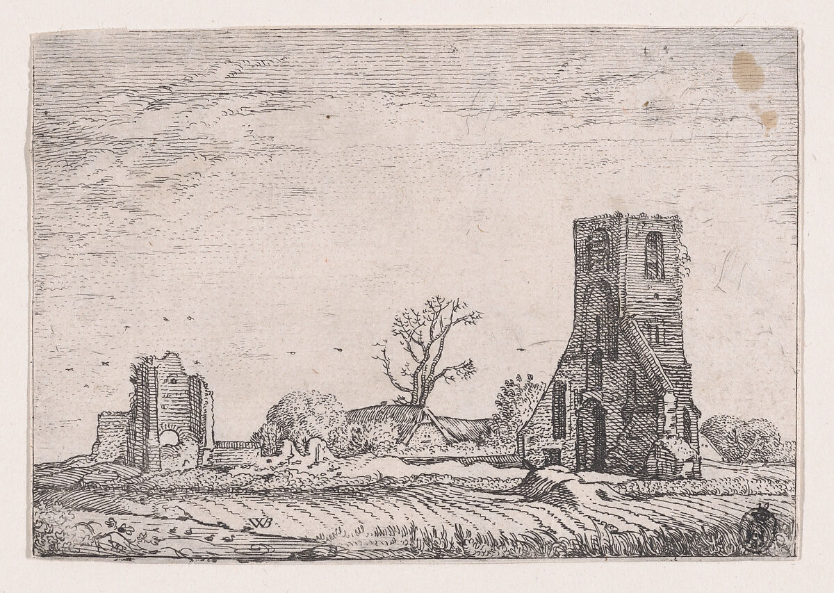Ruins of the Chapel of Eykenduyen, near the Hague, from Verscheyden Landtschapjes (Various Little Landscapes), Plate 10, Willem Pietersz Buytewech (Dutch, Rotterdam 1591/92–1624), Etching; Begemann's third state of three 