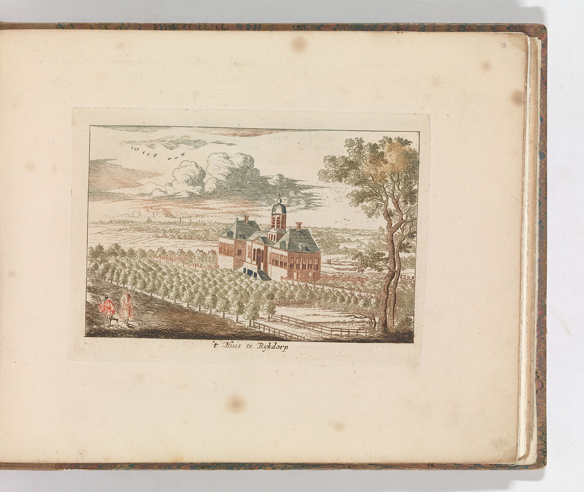 ' 't Huis te Ryksdorp' , in: Tooneel Der Voornaamste Nederlands Huizen, En Lust Hoven, Naar T Leven Afgebeeld, Carel Allard (Dutch, Amsterdam 1648–ca. 1709 Amsterdam), Color engraving (à la poupée) 