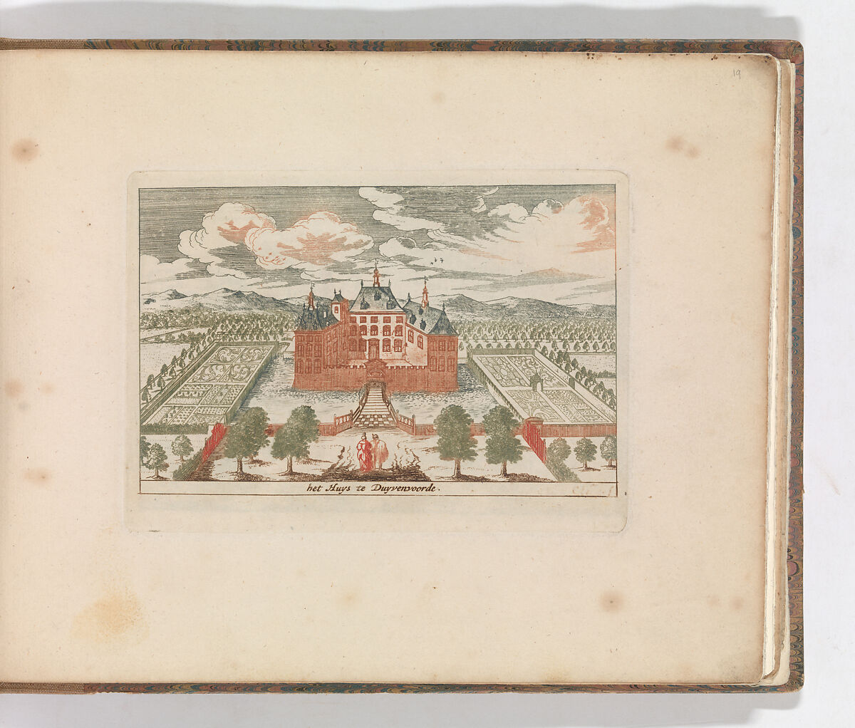 ' 'het Huys te Duyvenvoorde' , in: Tooneel Der Voornaamste Nederlands Huizen, En Lust Hoven, Naar T Leven Afgebeeld, Carel Allard (Dutch, Amsterdam 1648–ca. 1709 Amsterdam), Color engraving (à la poupée) 