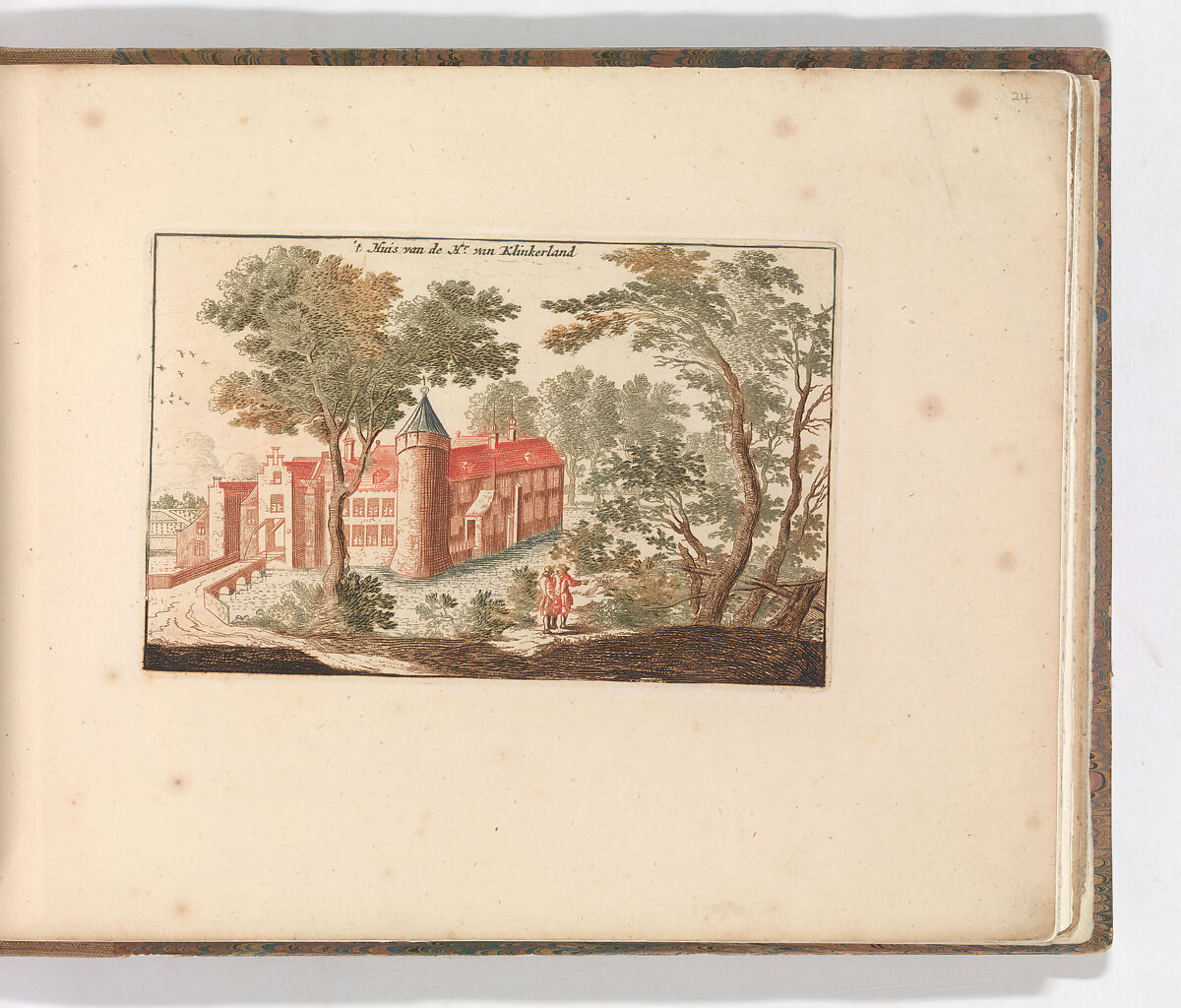 ' 't Huis van de Hr van Klinkerland', in: Tooneel Der Voornaamste Nederlands Huizen, En Lust Hoven, Naar T Leven Afgebeeld, Carel Allard (Dutch, Amsterdam 1648–ca. 1709 Amsterdam), Color engraving (à la poupée) 