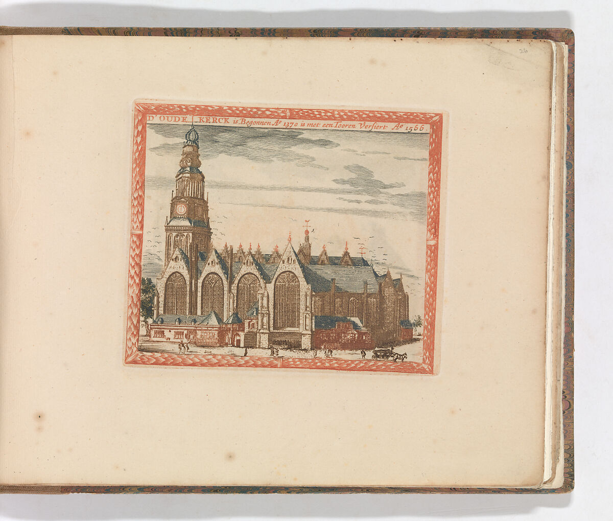 'D' Oude Kerck', in: Tooneel Der Voornaamste Nederlands Huizen, En Lust Hoven, Naar T Leven Afgebeeld, Carel Allard (Dutch, Amsterdam 1648–ca. 1709 Amsterdam), Color engraving (à la poupée) 