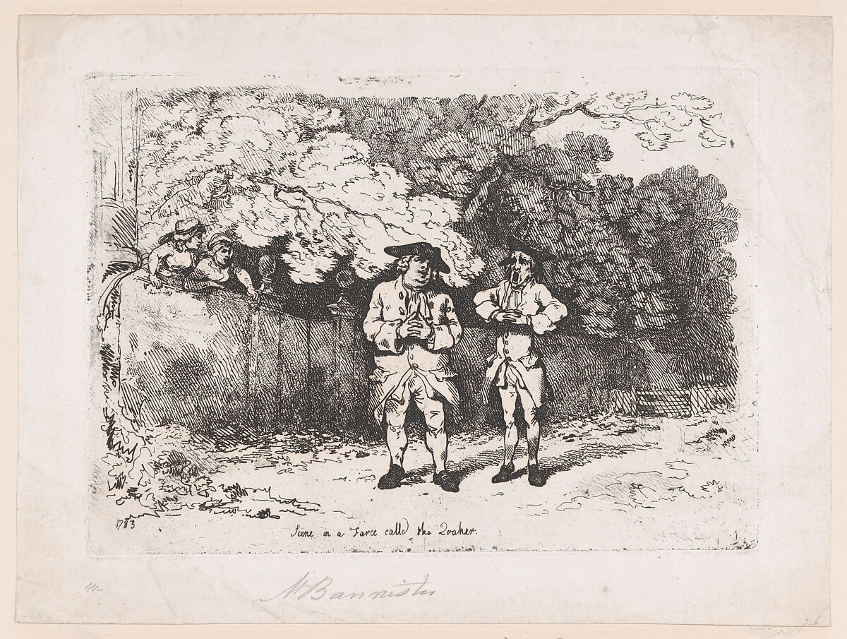 Scene in a Farce called The Quaker, Thomas Rowlandson (British, London 1757–1827 London), Etching 