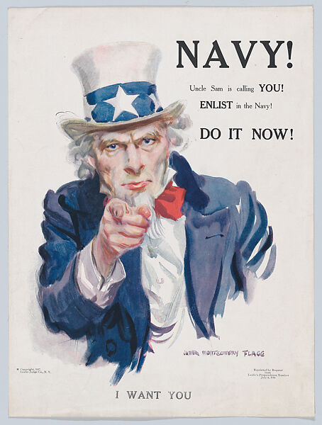 Navy! Uncle Sam is calling YOU!, James Montgomery Flagg (American, 1877–1960), Commercial color lithograph 