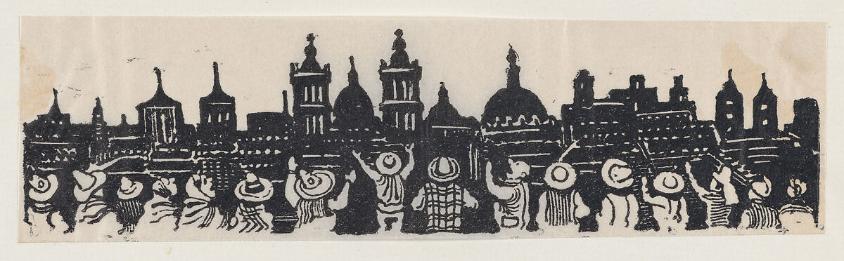 A group of people looking at Mexico City, José Guadalupe Posada (Mexican, Aguascalientes 1852–1913 Mexico City), Zincograph 