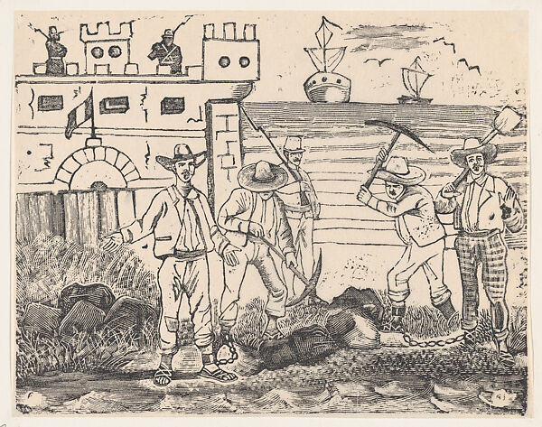 A group of prisoners engaged in manual labor, from a broadside entitled 