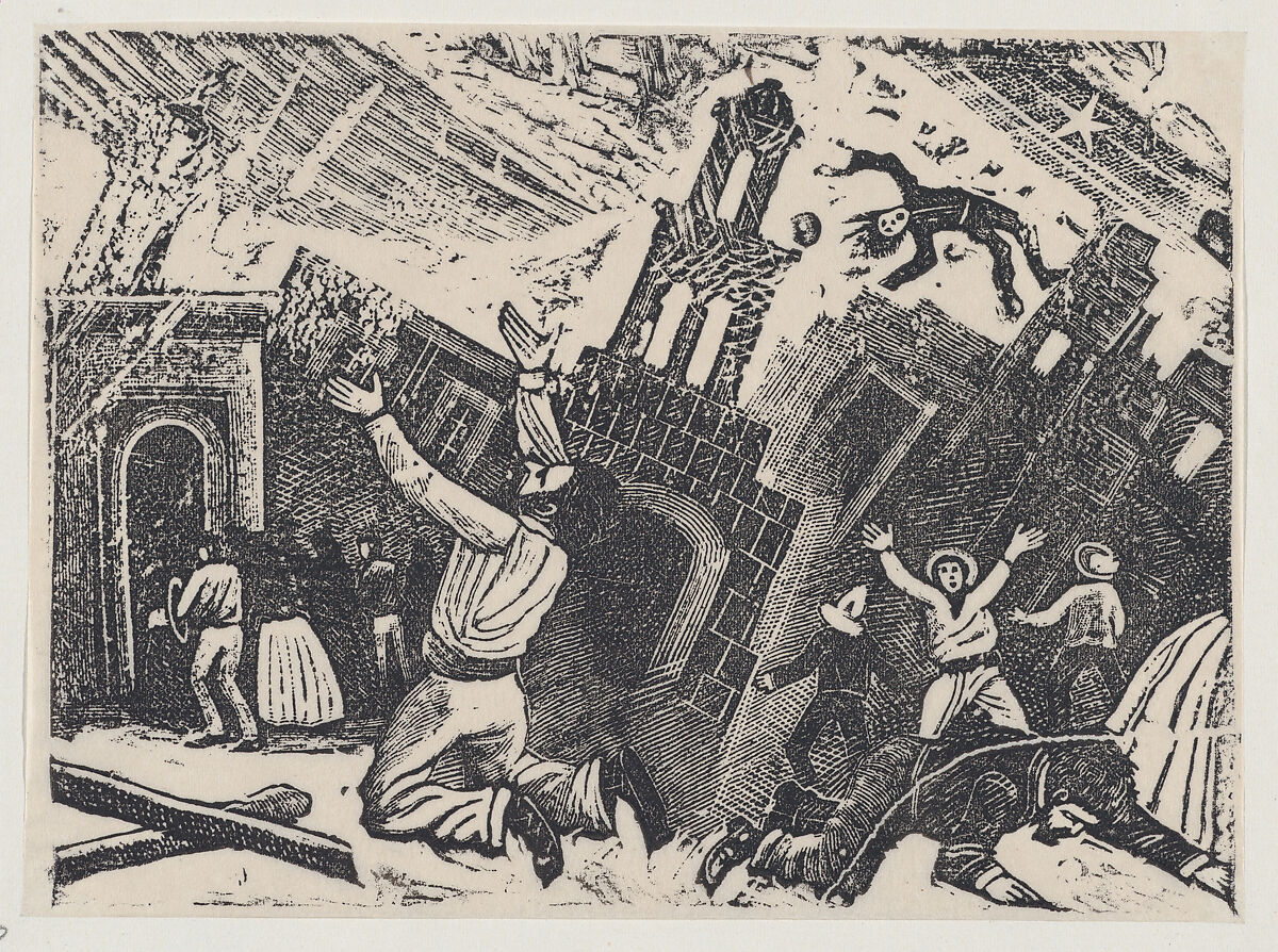 Chaos during an earthquake, José Guadalupe Posada (Mexican, Aguascalientes 1852–1913 Mexico City), Type-metal engraving 