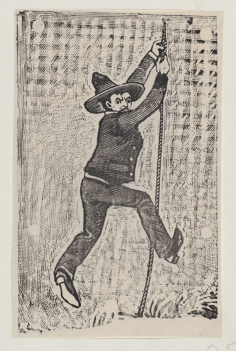 Jesús Bruno Martinez escaping from jail, from a broadside entitled 'La Fuga de Jesús Bruno Martinez de la Gárcel de Belen', José Guadalupe Posada (Mexican, Aguascalientes 1852–1913 Mexico City), Type-metal engraving 