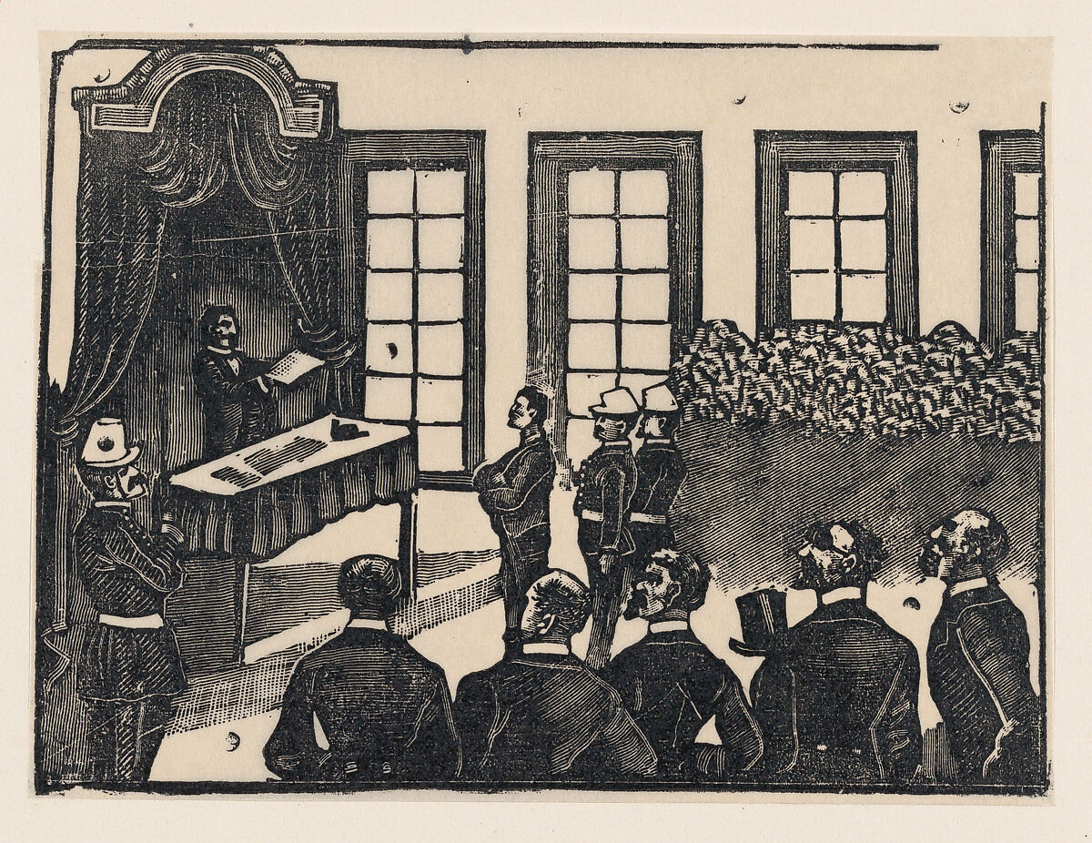 A courtroom scene, José Guadalupe Posada (Mexican, 1851–1913), Type-metal engraving 