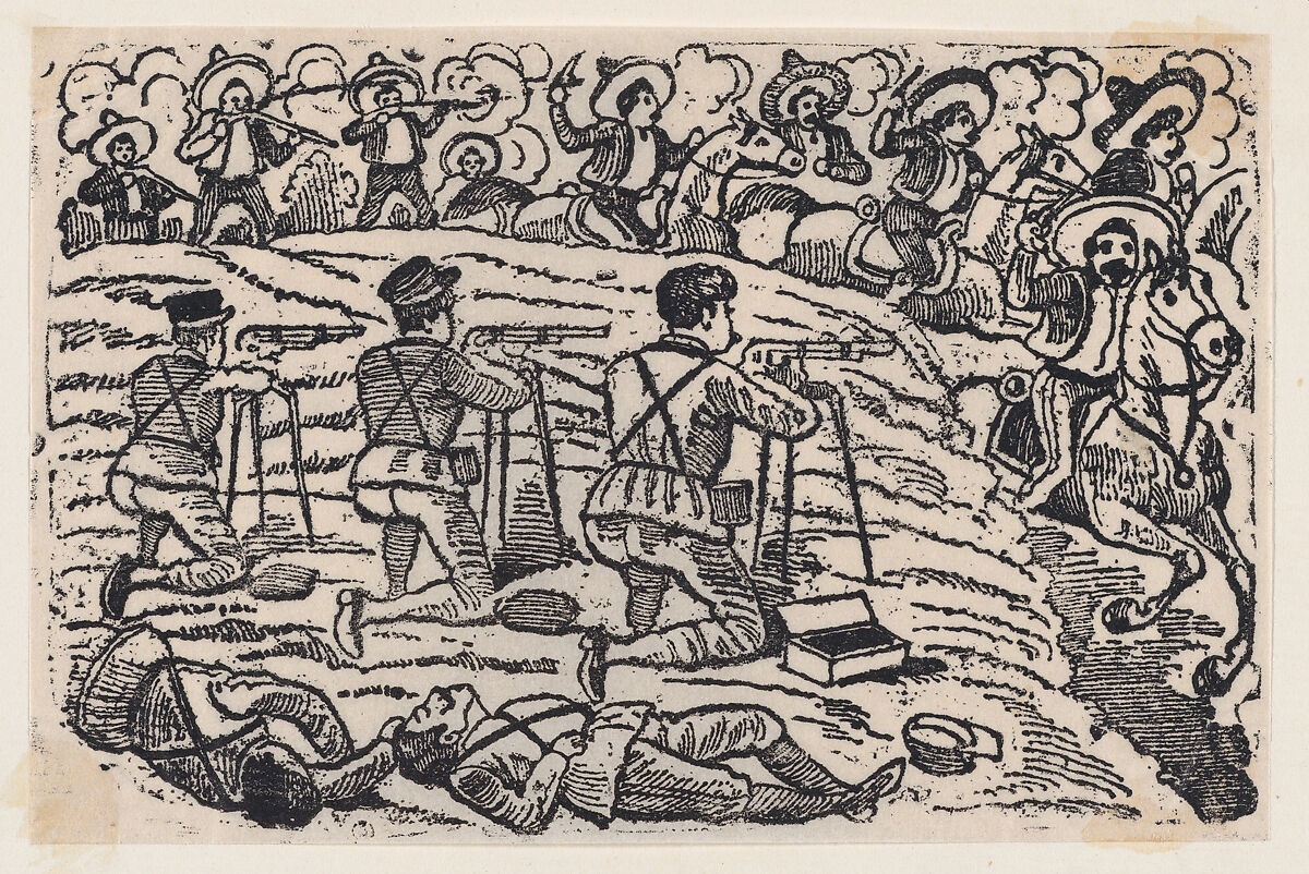 A battle between Federal forces and Zapata followers, José Guadalupe Posada (Mexican, Aguascalientes 1852–1913 Mexico City), Zincograph 
