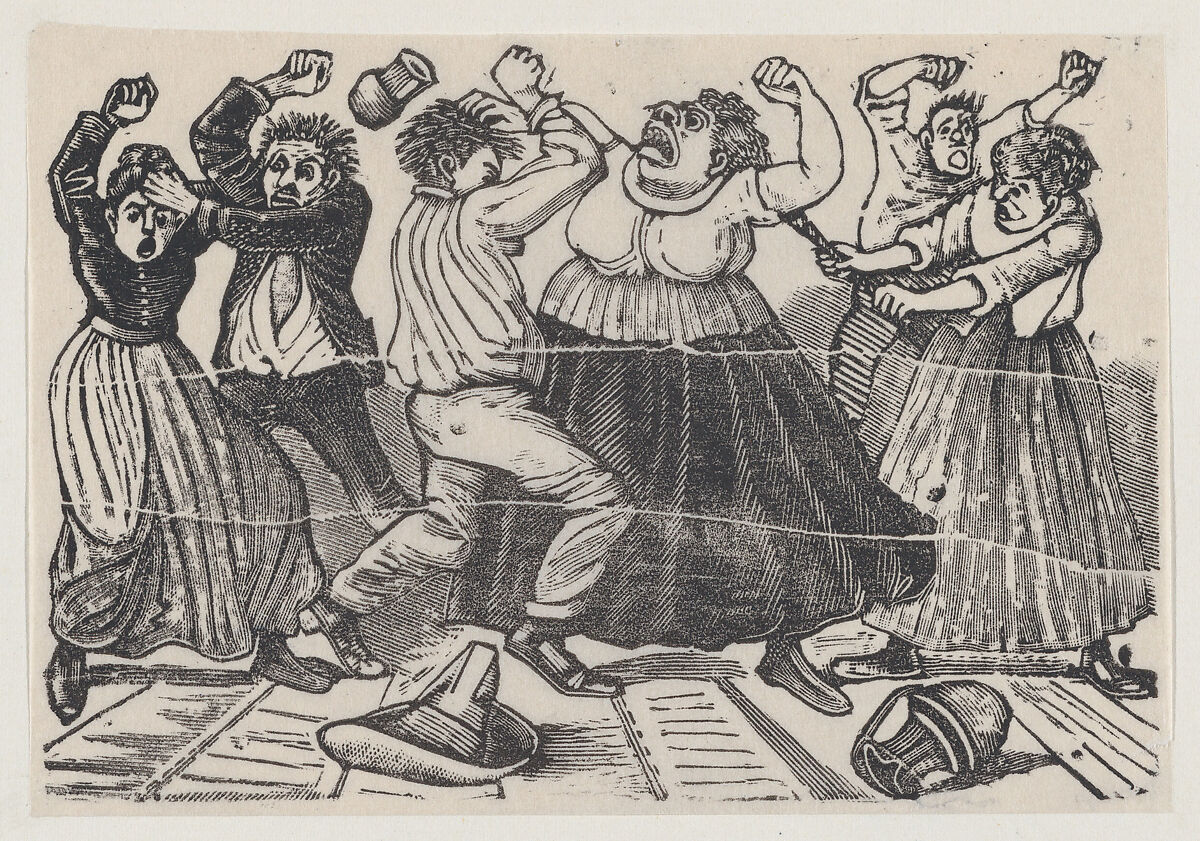 Fight between mothers-in-law from a broadside entitled 'Pleito de suegras', José Guadalupe Posada (Mexican, Aguascalientes 1852–1913 Mexico City), Type-metal engraving