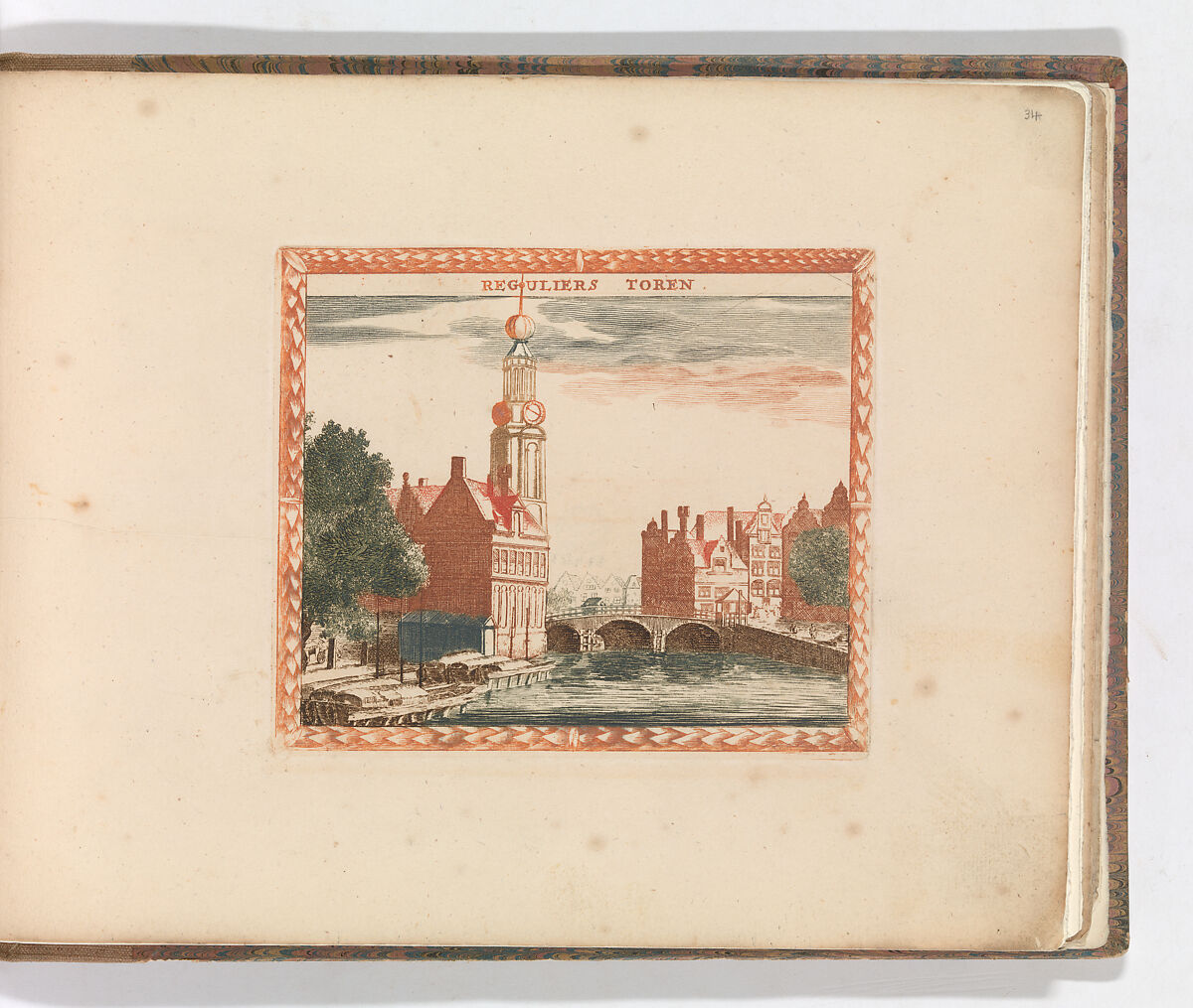 'Reguliers Toren', in: Tooneel Der Voornaamste Nederlands Huizen, En Lust Hoven, Naar T Leven Afgebeeld, Carel Allard (Dutch, Amsterdam 1648–ca. 1709 Amsterdam), Color engraving (à la poupée) 