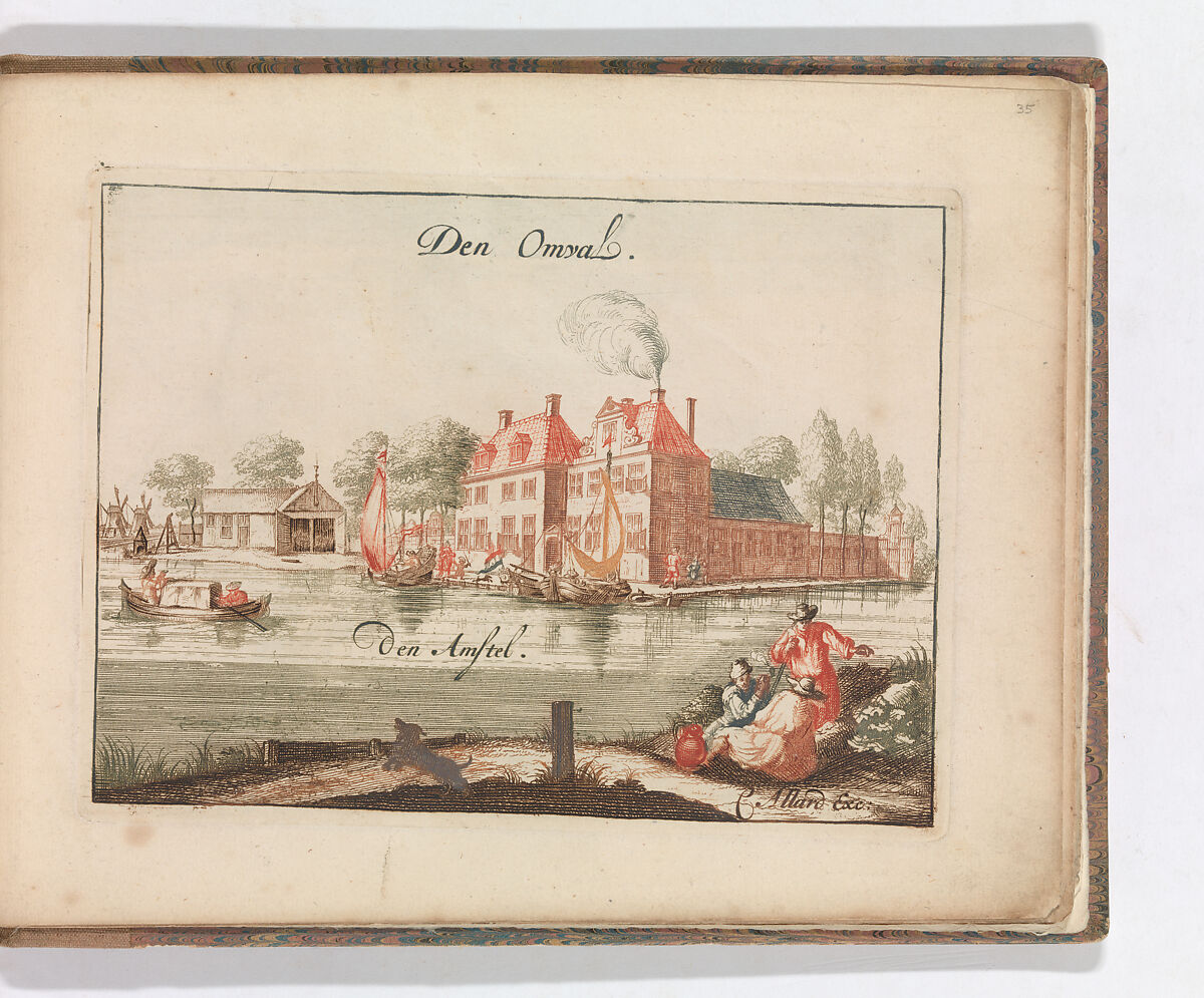 'Den Omval, den Amstel', in: Tooneel Der Voornaamste Nederlands Huizen, En Lust Hoven, Naar T Leven Afgebeeld, Carel Allard (Dutch, Amsterdam 1648–ca. 1709 Amsterdam), Color engraving (à la poupée) 