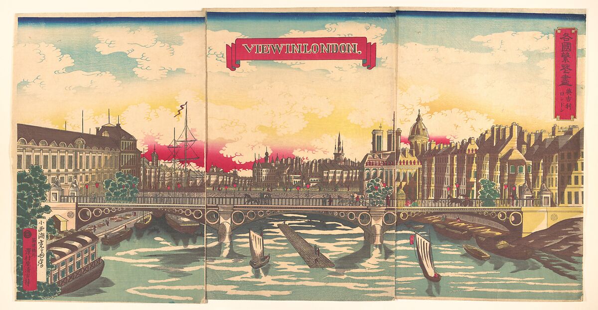 "View in London," the Prosperity of Countries: London, England, Utagawa Yoshimori (Japanese, 1830–1884), Woodblock print; ink and color on paper, Japan 