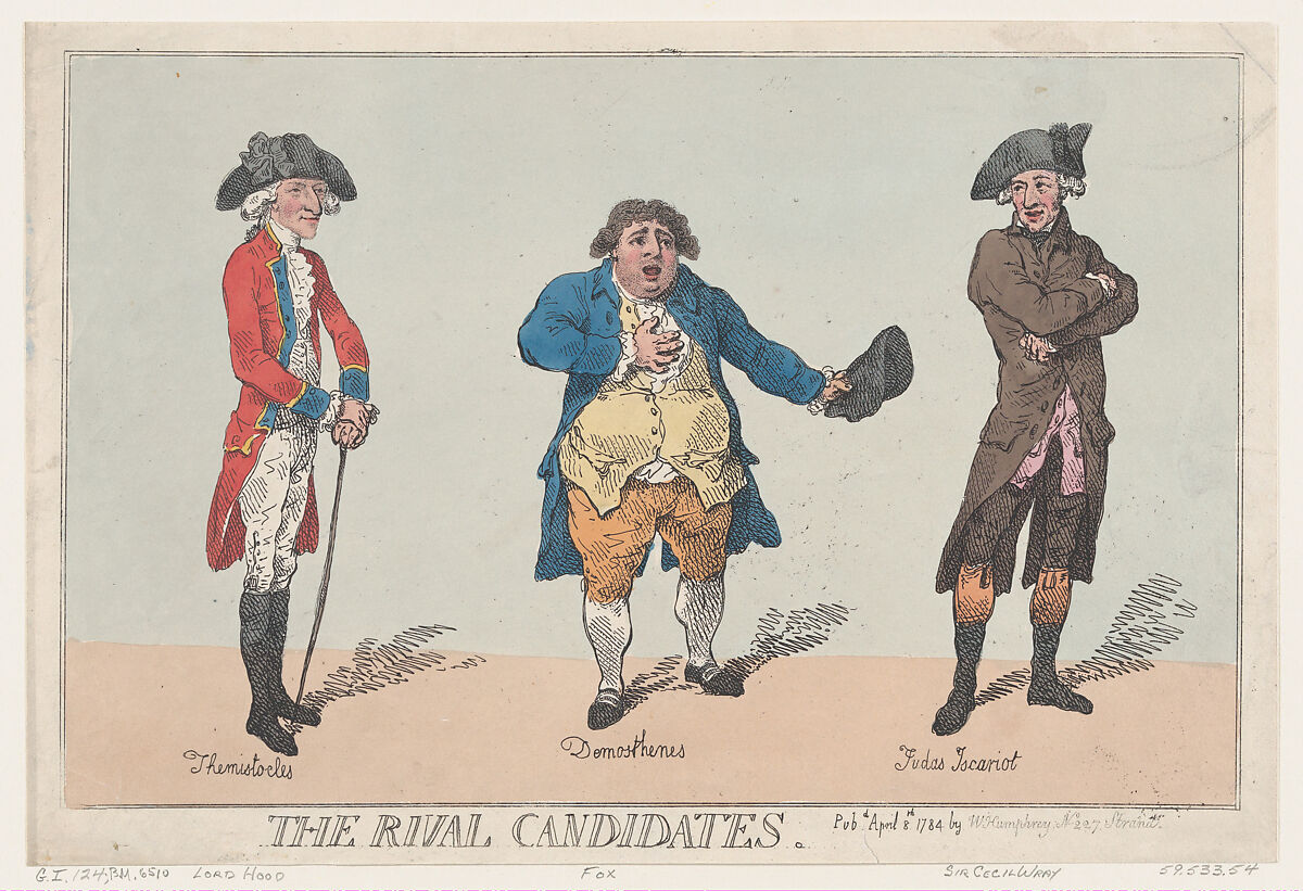 The Rival Candidates, Thomas Rowlandson (British, London 1757–1827 London), Hand-colored etching 