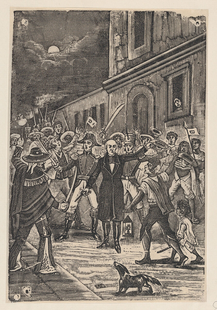 A group of men with weapons issuing a cry for independence, José Guadalupe Posada (Mexican, Aguascalientes 1852–1913 Mexico City), Type-metal engraving 