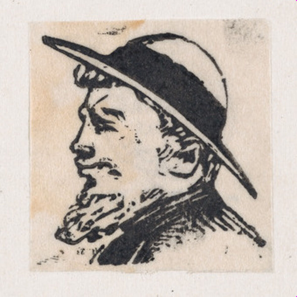 A profile of a man with a beard and a hat, José Guadalupe Posada (Mexican, Aguascalientes 1852–1913 Mexico City), Woodcut 