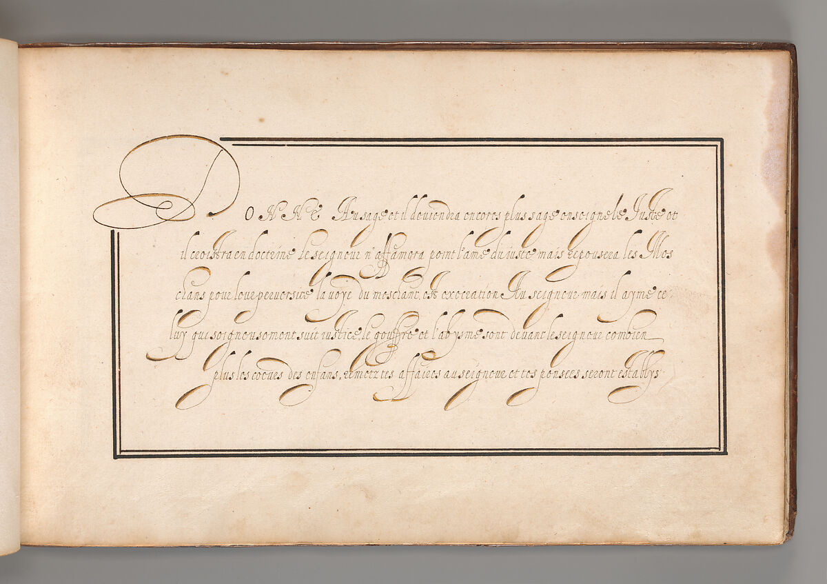 Calligraphic Exercise in French (Cursive Script), Anonymous French or Flemish, Pen and black and brown ink. 
