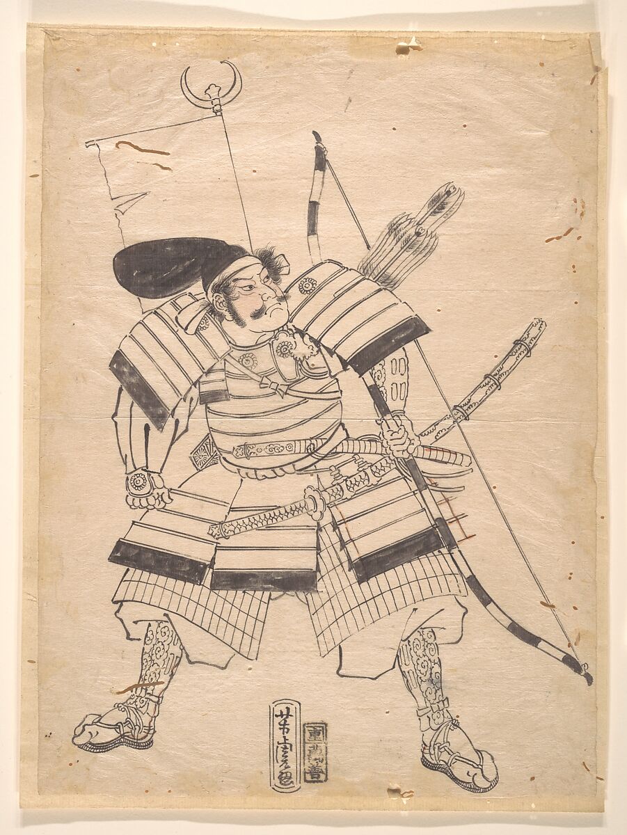Preparatory Drawing for a Warrior Print, Utagawa Yoshitora (Japanese, active ca. 1850–80), Woodblock print; ink on paper, Japan 