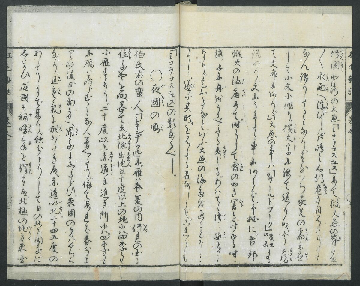 Chats on Novelties of Foreign Lands (Kōmōzatsuwa 紅毛雑話), Five volumes of woodblock printed books; ink on paper, Japan