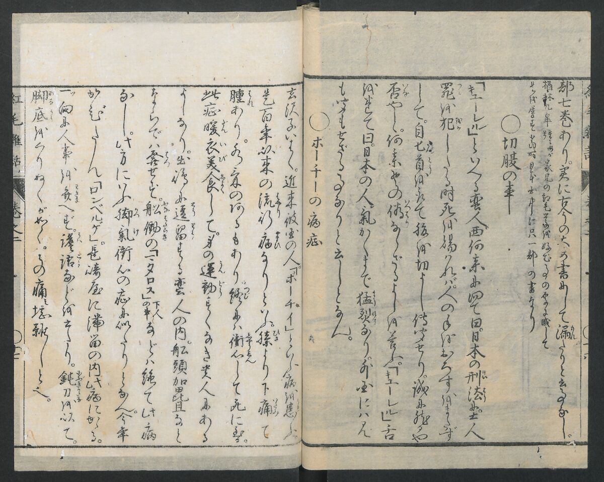 Chats on Novelties of Foreign Lands (Kōmōzatsuwa 紅毛雑話), Five volumes of woodblock printed books; ink on paper, Japan