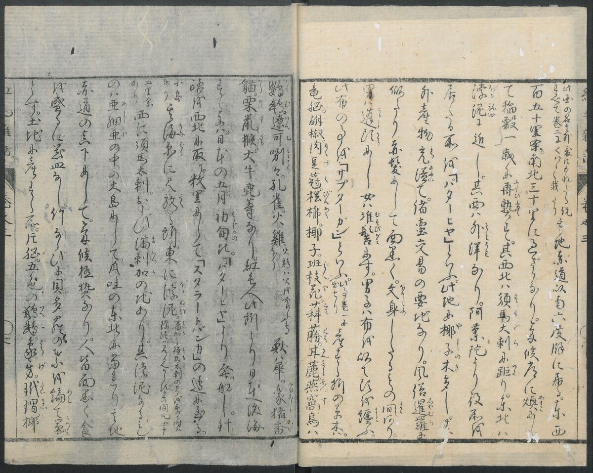 Chats on Novelties of Foreign Lands (Kōmōzatsuwa 紅毛雑話), Five volumes of woodblock printed books; ink on paper, Japan