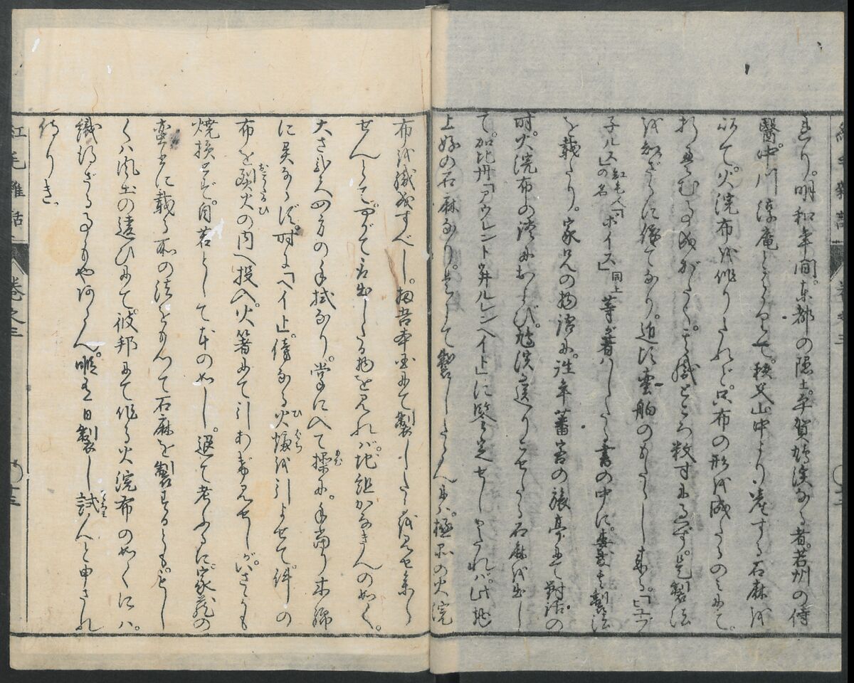 Chats on Novelties of Foreign Lands (Kōmōzatsuwa 紅毛雑話), Five volumes of woodblock printed books; ink on paper, Japan