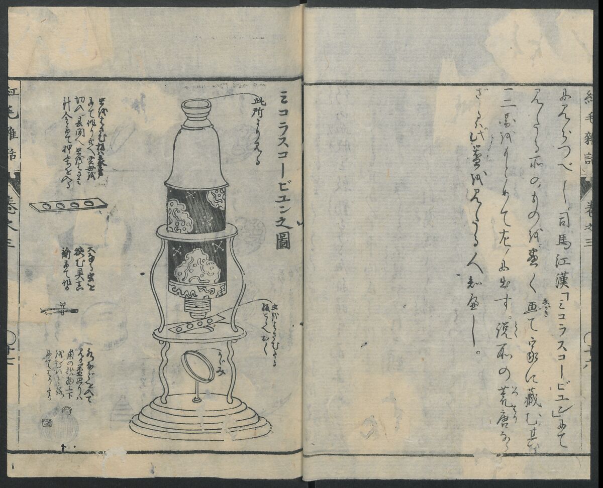 Chats on Novelties of Foreign Lands (Kōmōzatsuwa 紅毛雑話), Five volumes of woodblock printed books; ink on paper, Japan