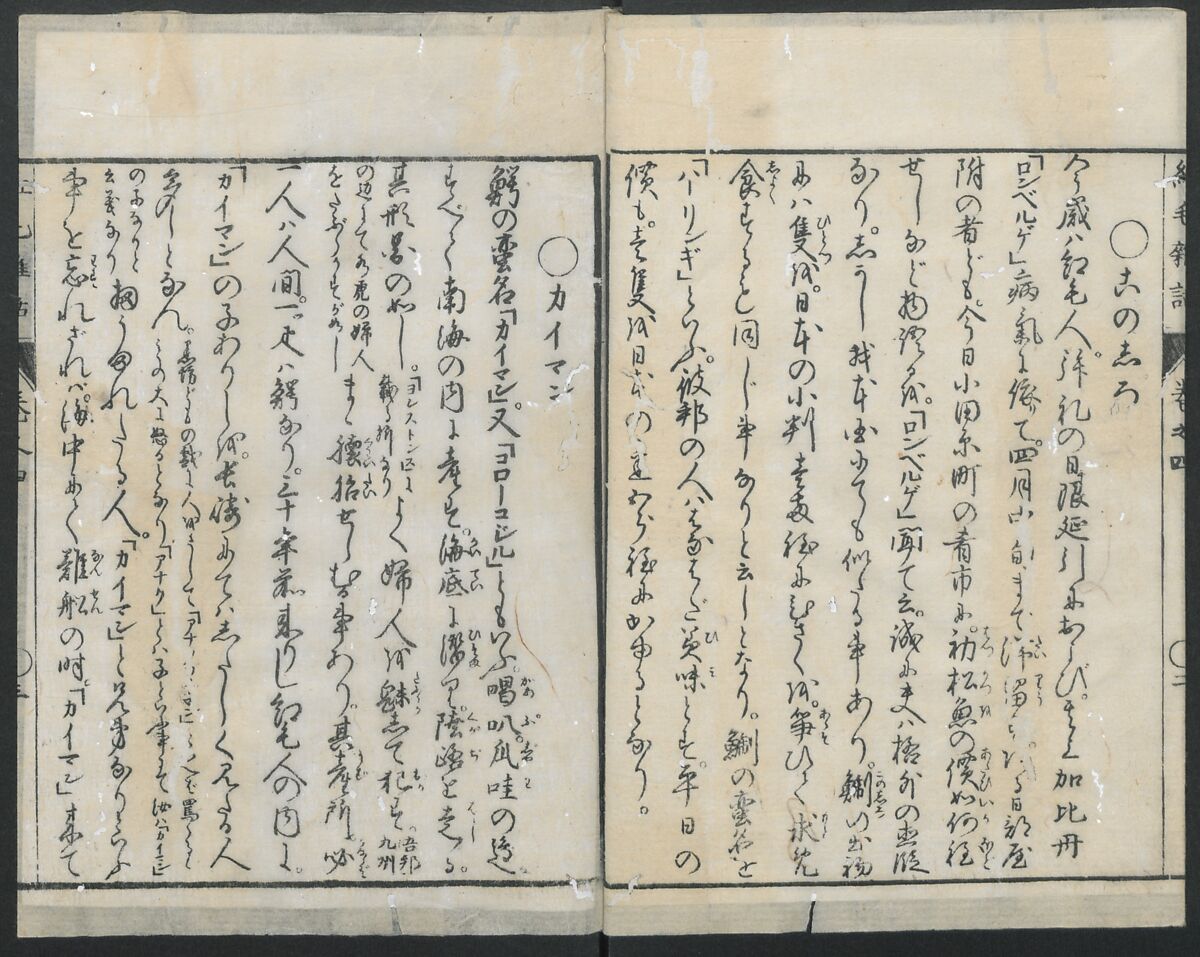 Chats on Novelties of Foreign Lands (Kōmōzatsuwa 紅毛雑話), Five volumes of woodblock printed books; ink on paper, Japan