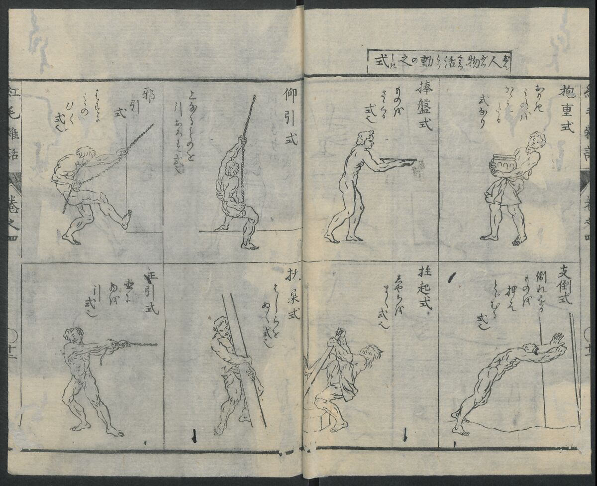 Chats on Novelties of Foreign Lands (Kōmōzatsuwa 紅毛雑話), Five volumes of woodblock printed books; ink on paper, Japan