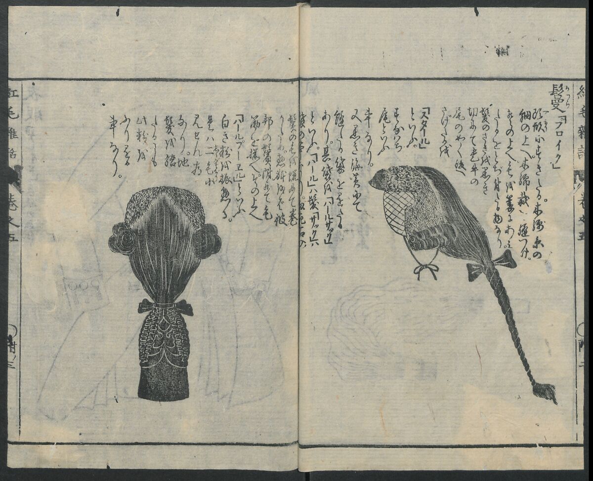 Chats on Novelties of Foreign Lands (Kōmōzatsuwa 紅毛雑話), Five volumes of woodblock printed books; ink on paper, Japan