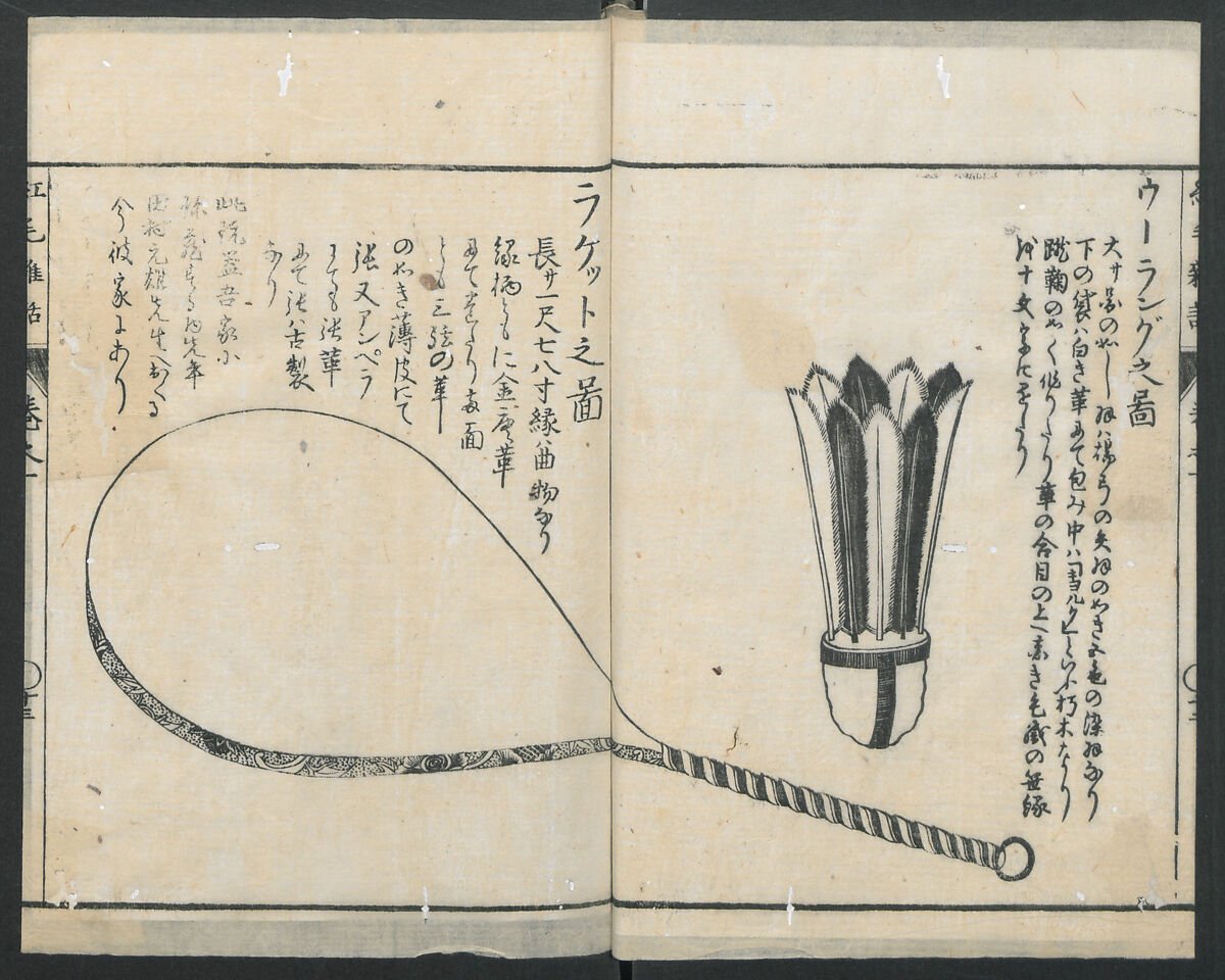 Chats on Novelties of Foreign Lands (Kōmōzatsuwa 紅毛雑話), Five volumes of woodblock printed books; ink on paper, Japan 